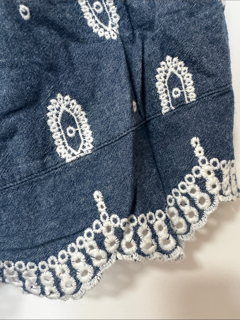 Anthropologie Navy Eyelet Scallop-Hem Shorts with Red Drawstring - Picture 3 of 4